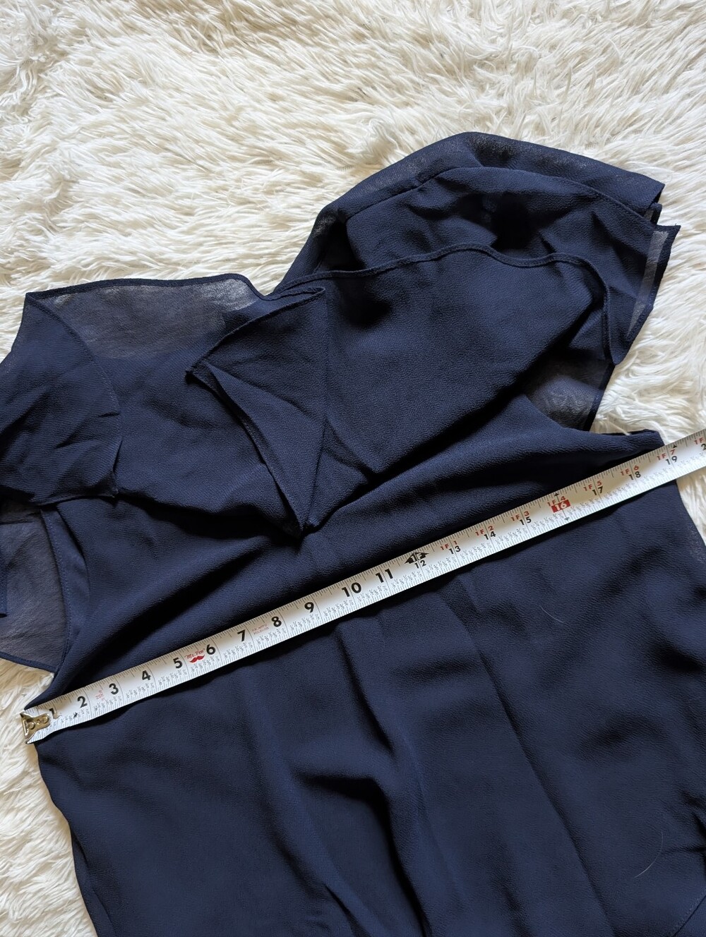 SLNY Navy Blue Tiered Capelet Rhinestone Detail Flowy Ruffle Dress Size 12 - Picture 11 of 14